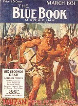 BB 47 back: Tarzan the Invicible ~ Blue Book cover by Laurence Herndon  1930